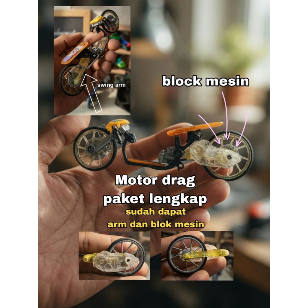 Miniatur Motor Drag Custom Handmade Detail Realistis Skala Kecil Koleksi Unik