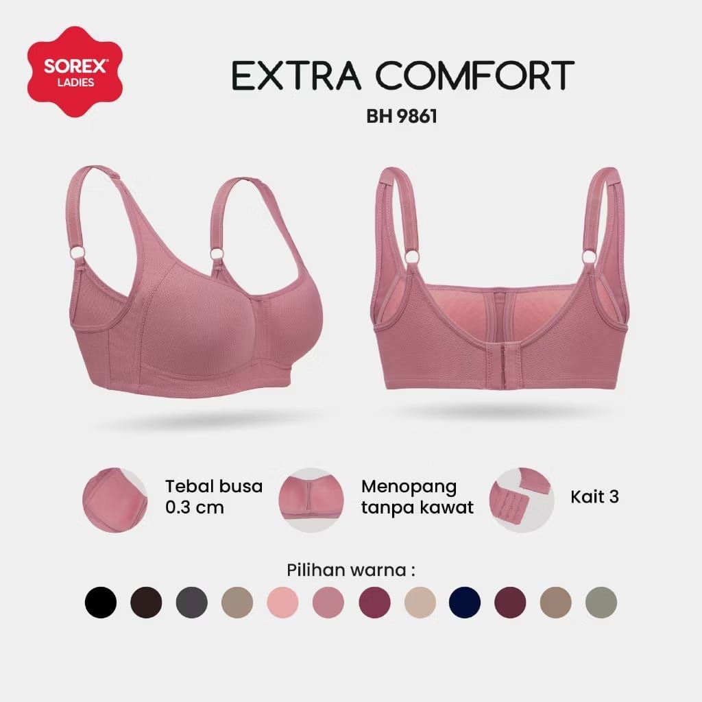 Bra sorex 9861 extra comfort bh  busa tanpa kawat cup C (34-40)