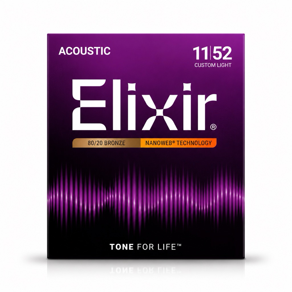 Elixir 11552 Senar Gitar Akustik 80/20 Bronze Nanoweb Acoustic String 11-52 Custom Light Original
