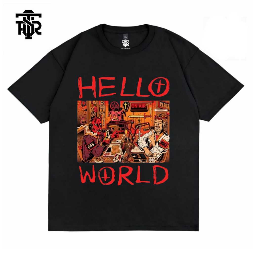 Tshirt Kaos Distro Pria Wanita Streetwear Cotton Combed 24s Hello World Tees Firasat Merch