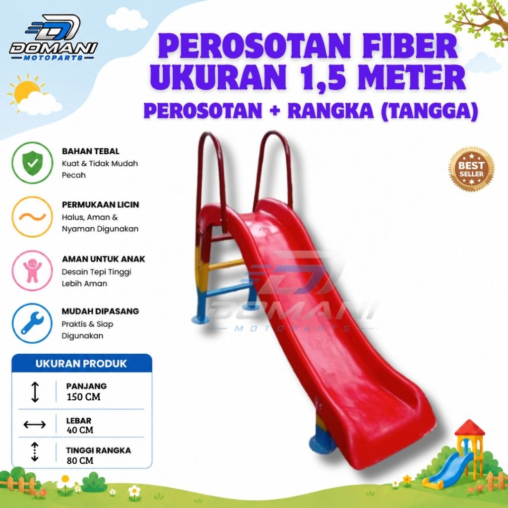 Perosotan Anak Fiber 1,5 Meter + Rangka | Perosotan TK PAUD Playground Indoor Outdoor Perosotan Tama
