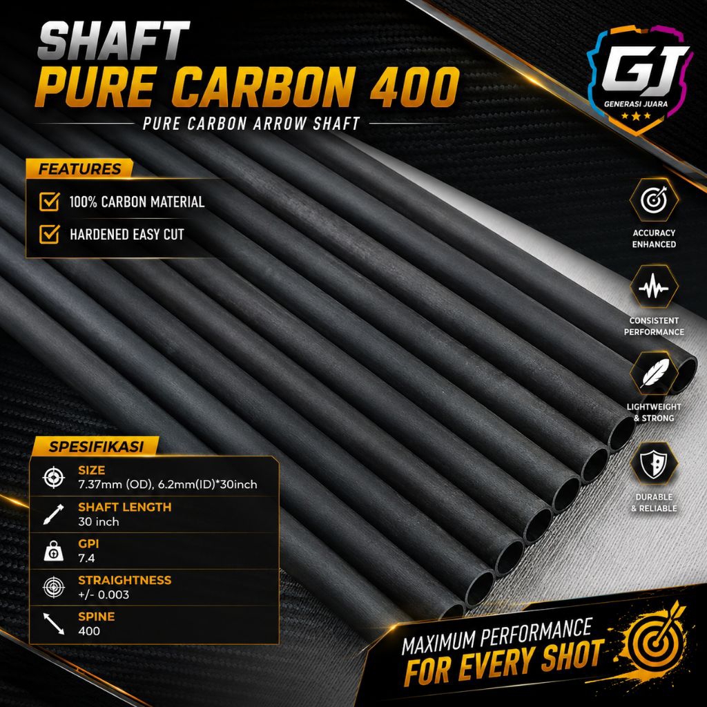 SHAFT PURE CARBON 400 – Batang Arrow Full Carbon Spine 400 – Arrow Shaft Karbon 30 Inch untuk Recurv