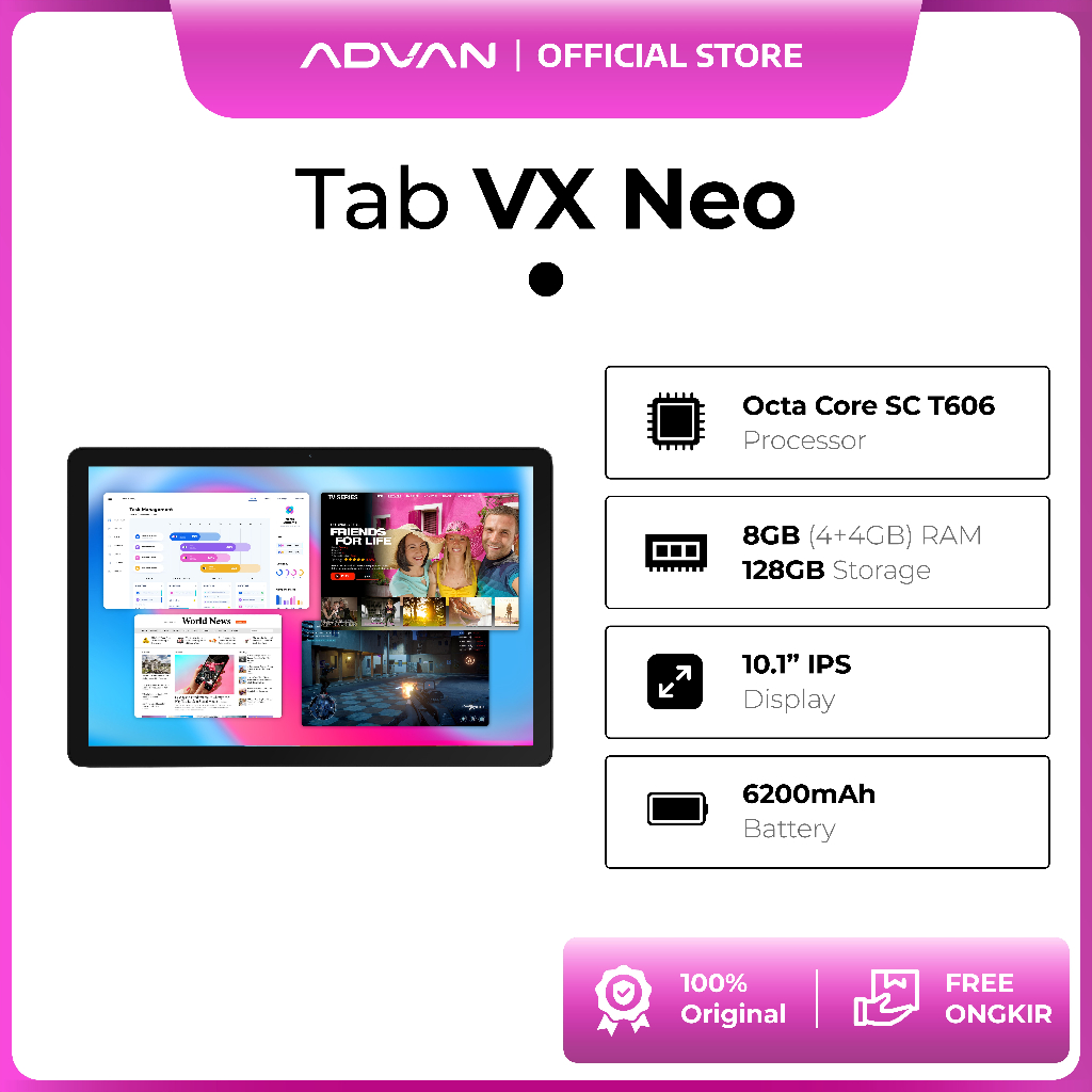 [PROMO SPECIAL] ADVAN Tab VX Neo | Dual SIM Card 4G LTE | 4GB+4GB/128GB | 10.1" IPS Screen | 6200 mA