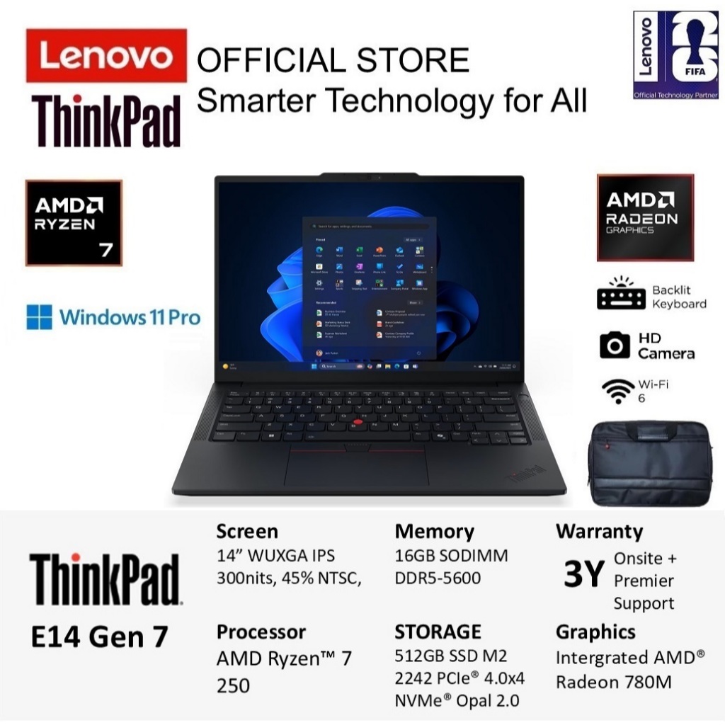 Lenovo ThinkPad E14 Gen 7 Ryzen 7 250 16GB 512GB Win11Pro 14" Include Asuransi