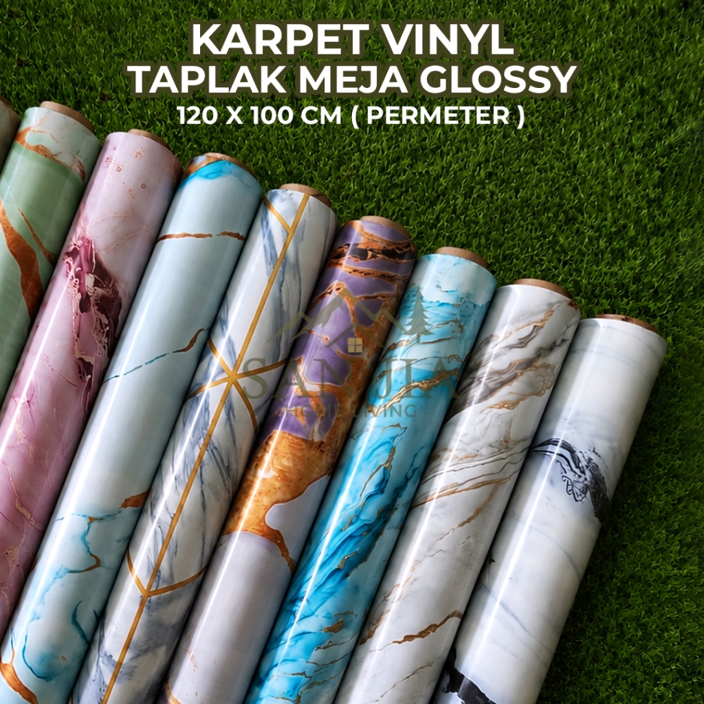 Karpet Lantai Vinyl Glossy Per Meter Motif Marmer 120 x 100 cm SANJIA