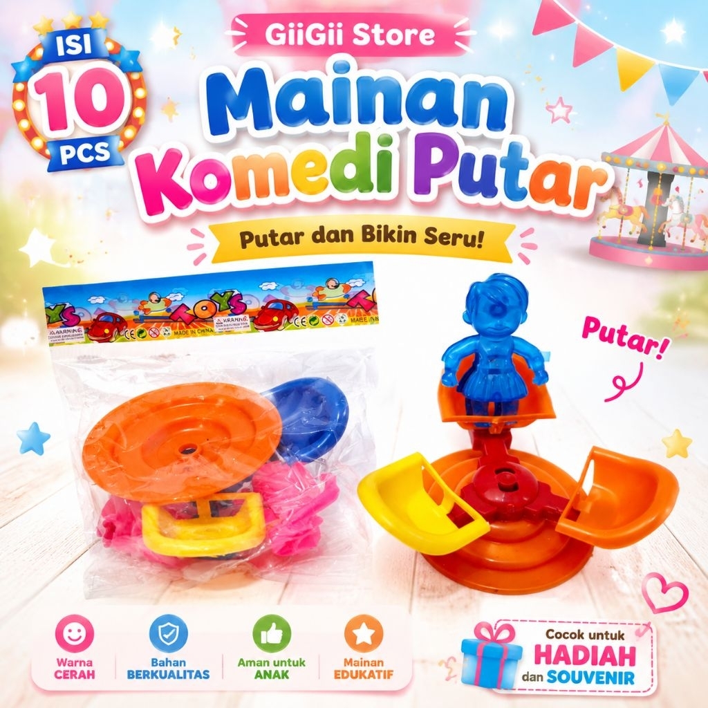 Mainan Komedi Putar Anak 10 Pcs - Mainan Carousel Mini Plastik Edukasi Mainan Anak Hadiah Souvenir P