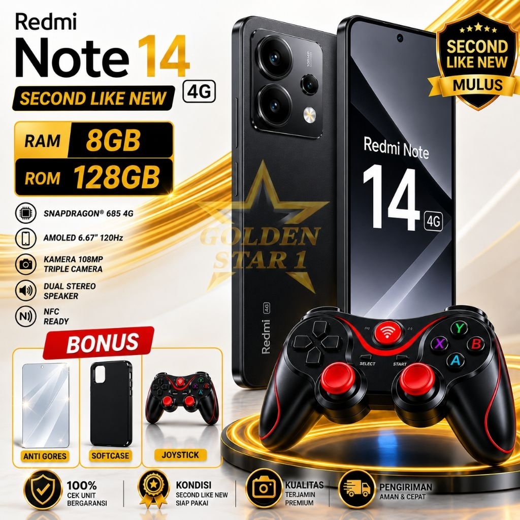 Redmi Note 14 4G RAM 8/128GB Second Like New Bonus Joystick Softcase Anti Gores