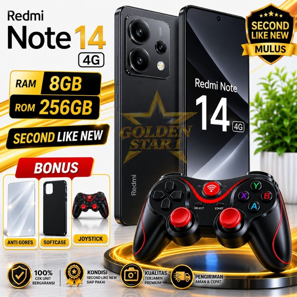 Redmi Note 14 4G RAM 8/128GB Second Like New NFC Mulus Bonus Joystick Anti Gores Softcase