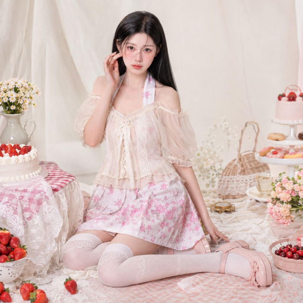 KOLPRI Liz Lisa Dress Coquette Floral Pink Japanese Fit to M
