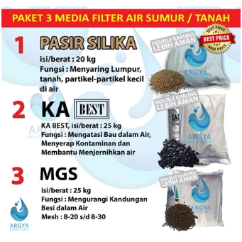 Paket 3 Media Filter Air Tanah atau Sumur PS + KA + MGS/MZ untuk Membersihkan Air dari Kandungan Bes
