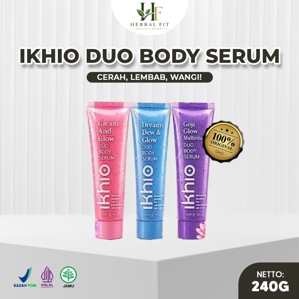 Ikhio Duo Body Serum - Gleam & Glow, Dreamy Dew, Goji Glow   Solusi Kulit Cerah, Glowing & Sehat Set
