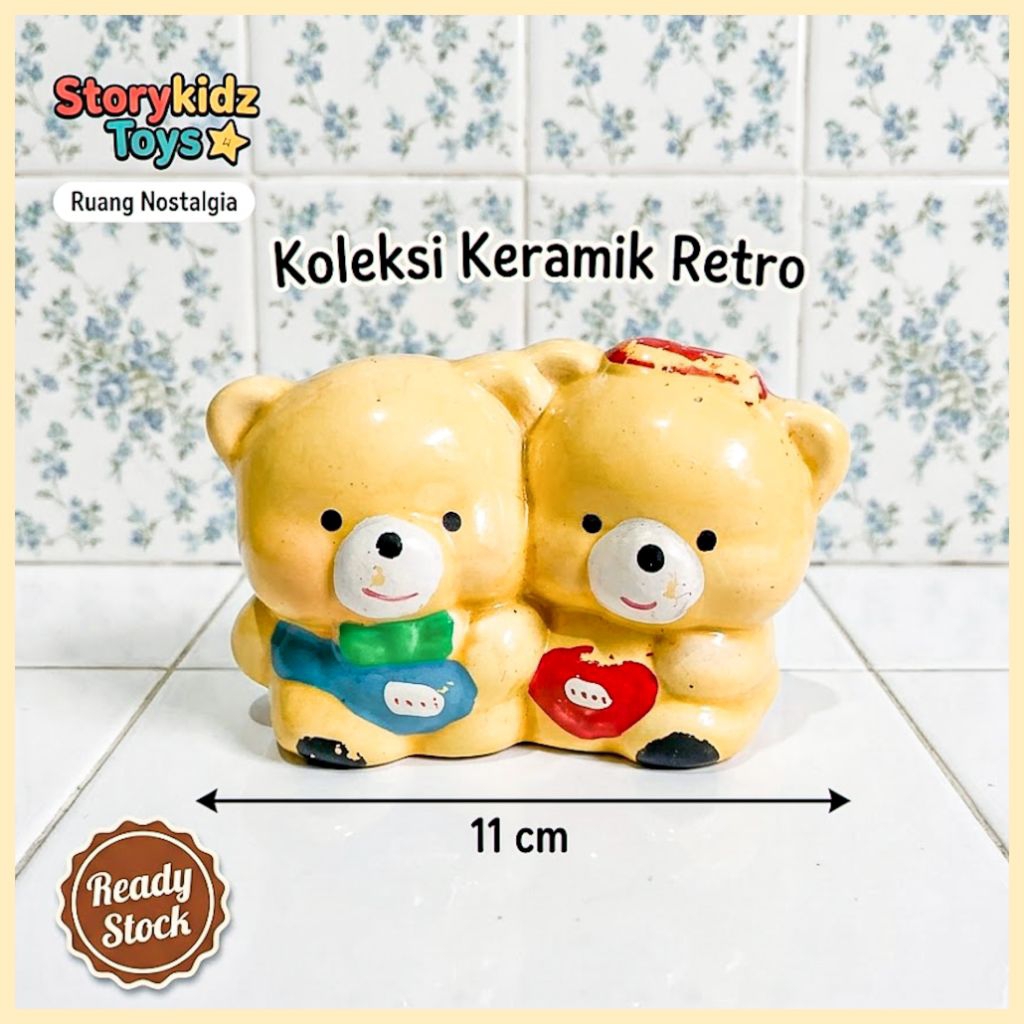 Pajangan Keramik Retro Teddy Bear Vintage Koleksi Beruang Keramik Antik Unik Shabby Chic