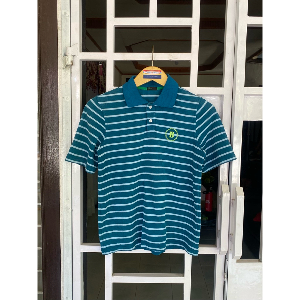 Kaos kerah polo poloshirt atasan anak anak kids salur casual garis garis strip hijau tosca stile ben