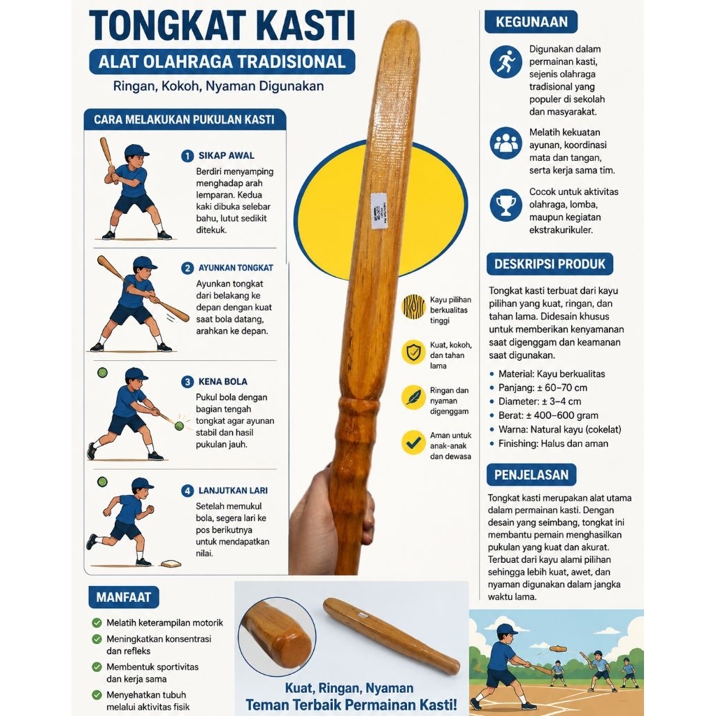 Pukulan Kasti / Pukulan Softball Kayu / Pemukul Bola Kasti