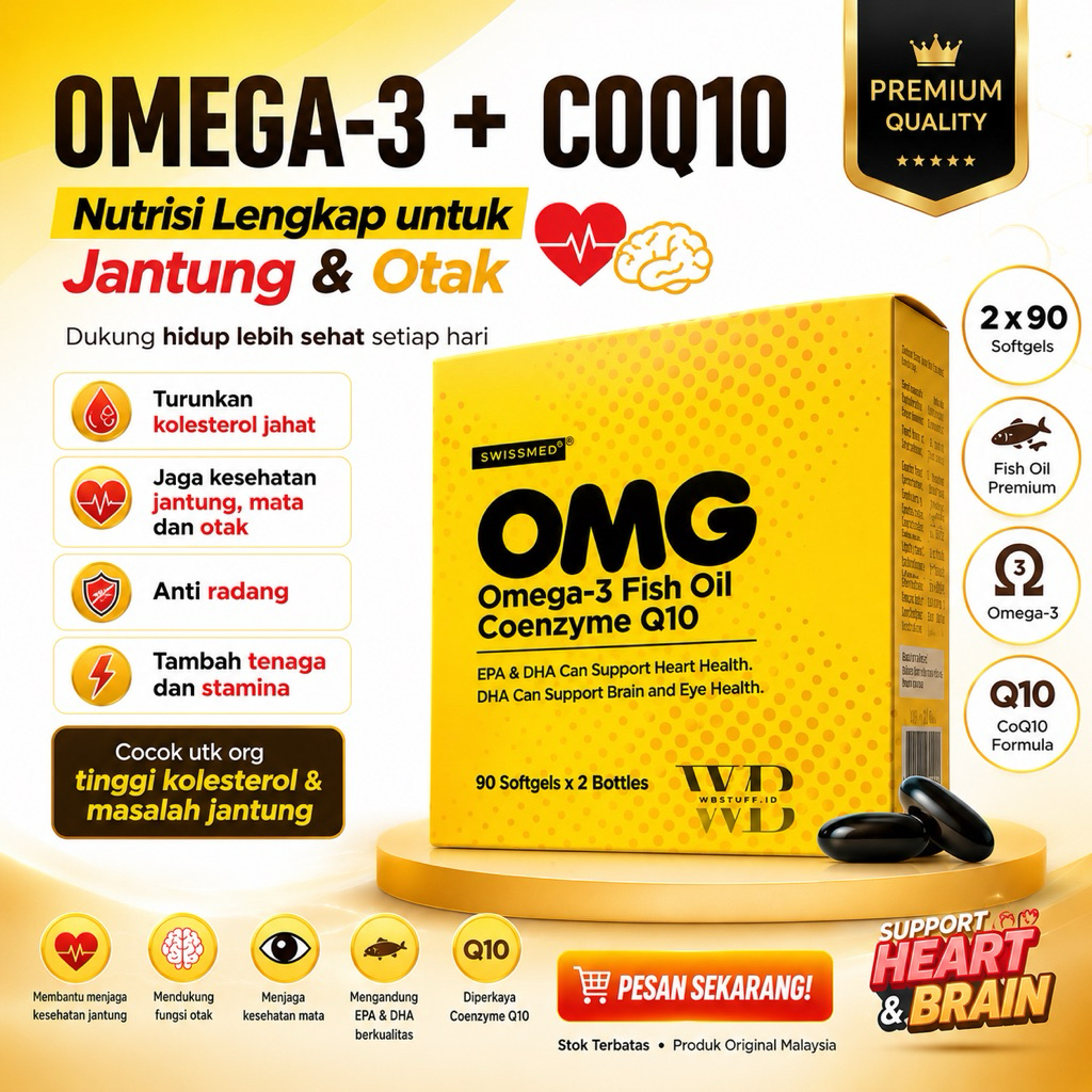 READY SWISSMED OMG Omega-3 Fish Oil Coenzyme Q10 ORIGINAL MALAYSIA