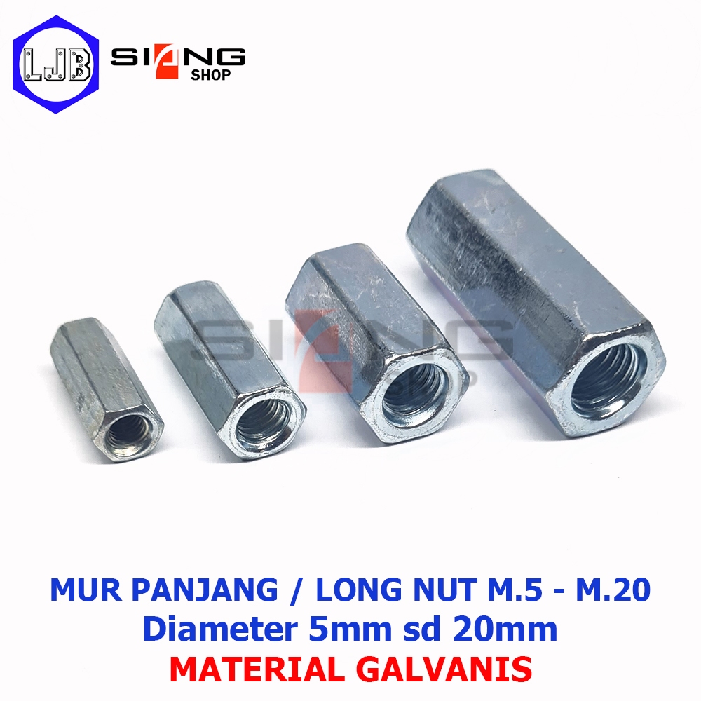 Long Nut / Mur Panjang Galvanis M5 sd M10