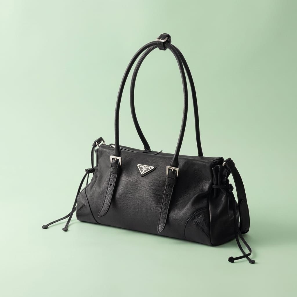 Tas WANITA Brand PRADA Tote Kulit Sapi Antik Medium Bonnie Warna Hitam 100% ORIGINAL