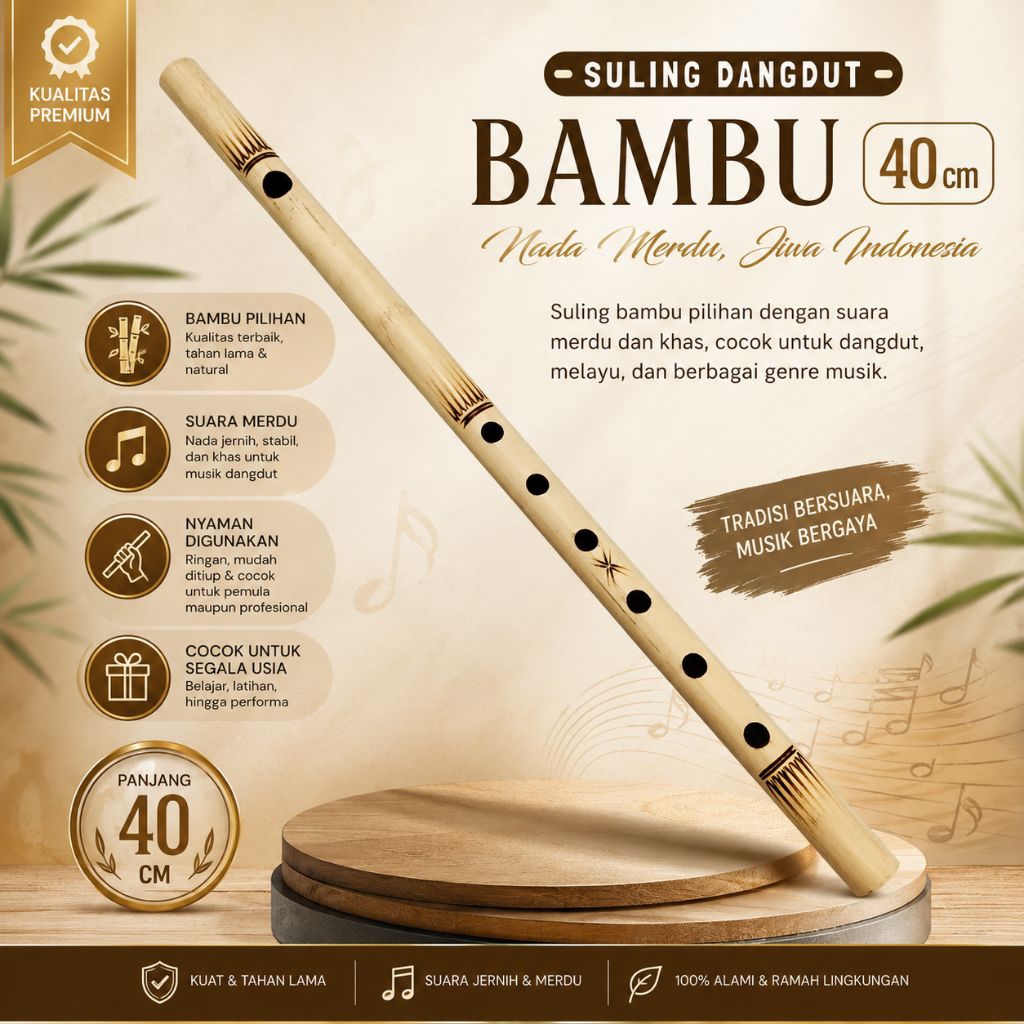 Suling dangdut - suling bambu - seruling bambu 40 cm - alat musik tiup - seruling grosir