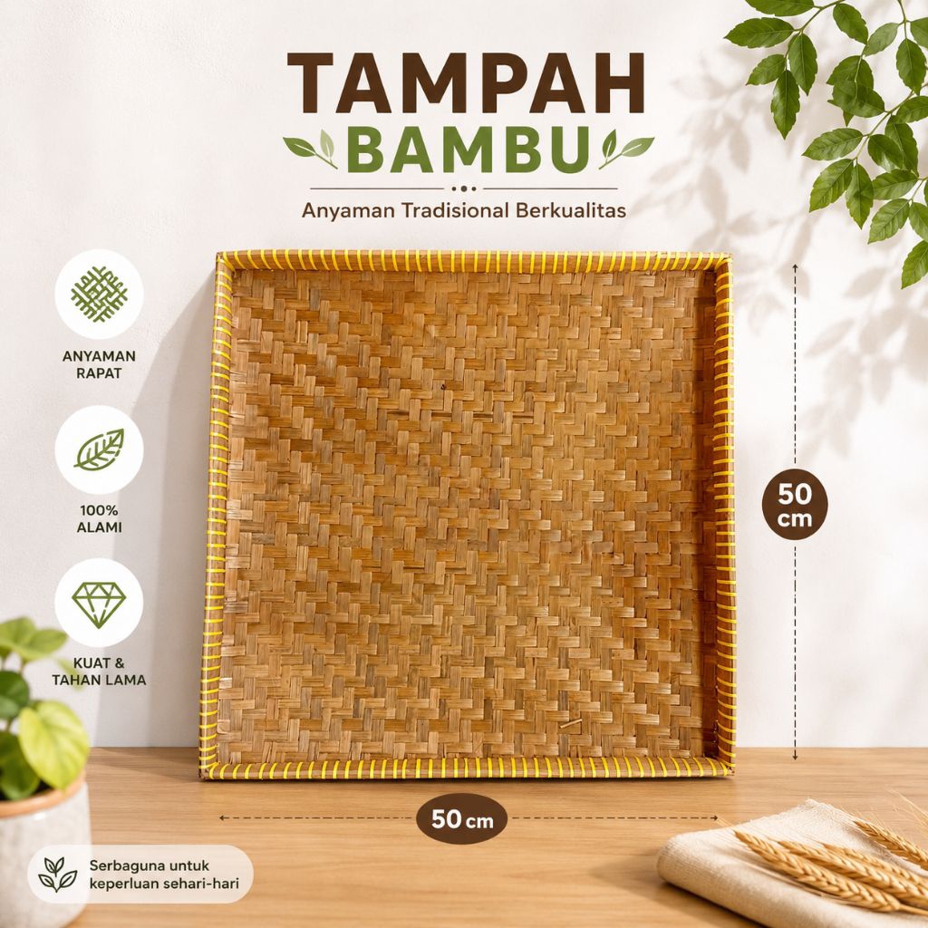 Tampah bambu kotak - tampah anyaman bambu - tampah besar tampah 1 set isi 4 - tampah jumbo - tampah 