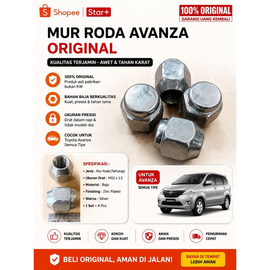 Mur Roda Toyota Avanza Original OEM | Asli | Kuat & Presisi | Cocok Xenia, Rush, Terios