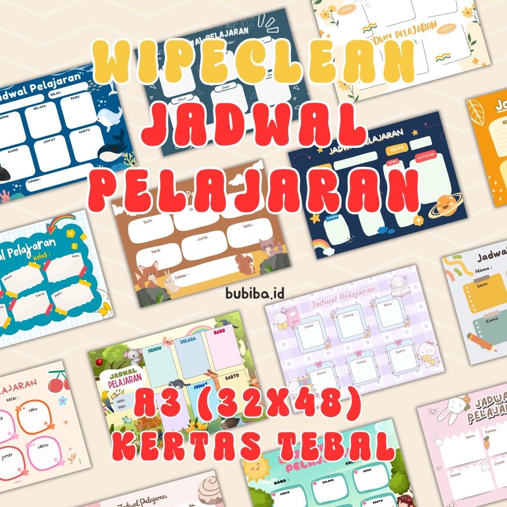 POSTER JADWAL PELAJARAN A3+ WIPECLEAN/POSTER DINDING EDUKASI JADWAL PELAJARAN