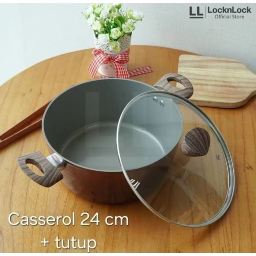 LOCK N LOCK HICKORY SET ALAT MASAK CERAMIC ANTI LENGKET (Seucepan 20cm , carresol , frypan 24cm)