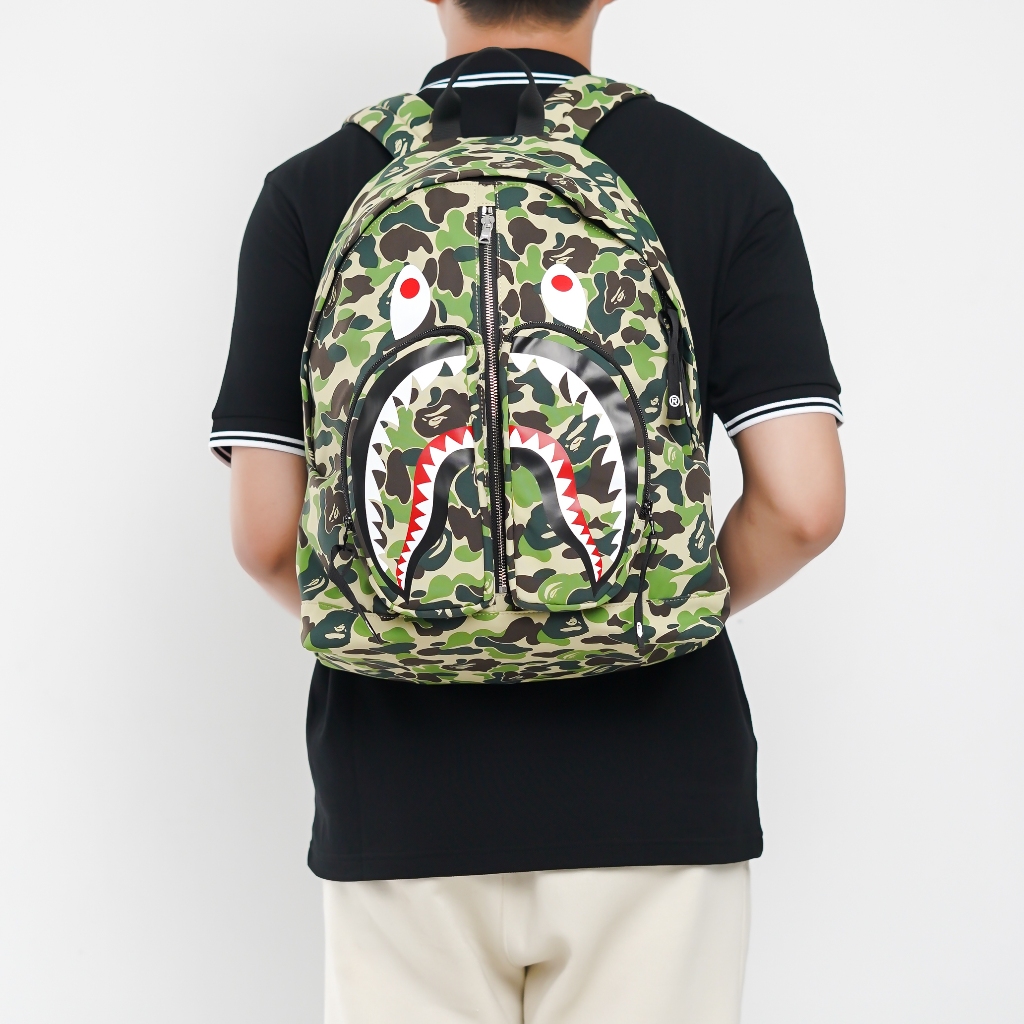 Tas BAPE SHARK ABC CAMO GREEN MULTI ZIP BACKPACK 100% ORIGINAL