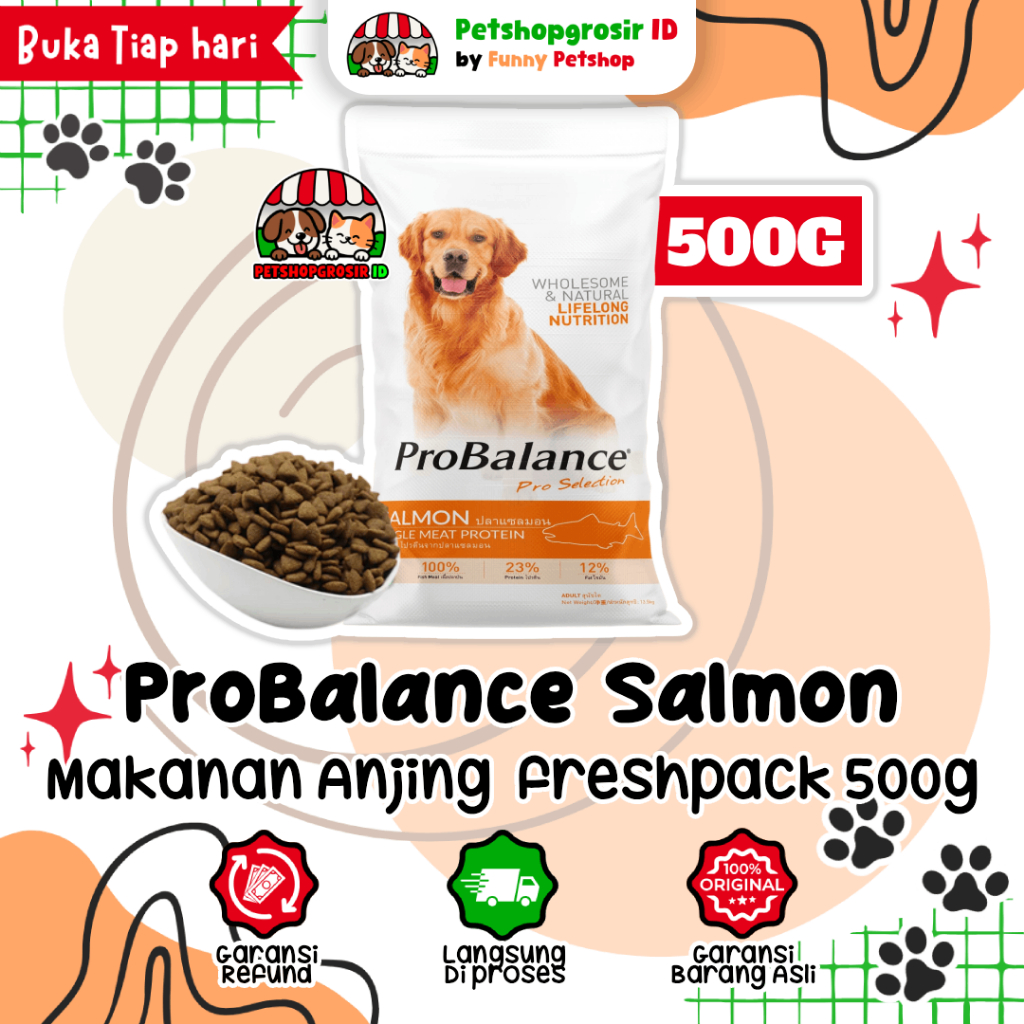 Probalance Dog Salmon 500gr - Makanan Anjing Kering Rasa Ikan Salmon