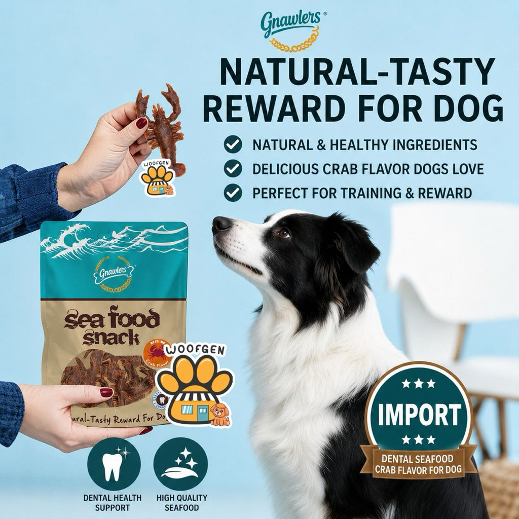 Gnawlers Seafood Snack Crab Flavor Dog Treat Dental Chew Snack Anjing Bentuk Kepiting & Kuda Laut im