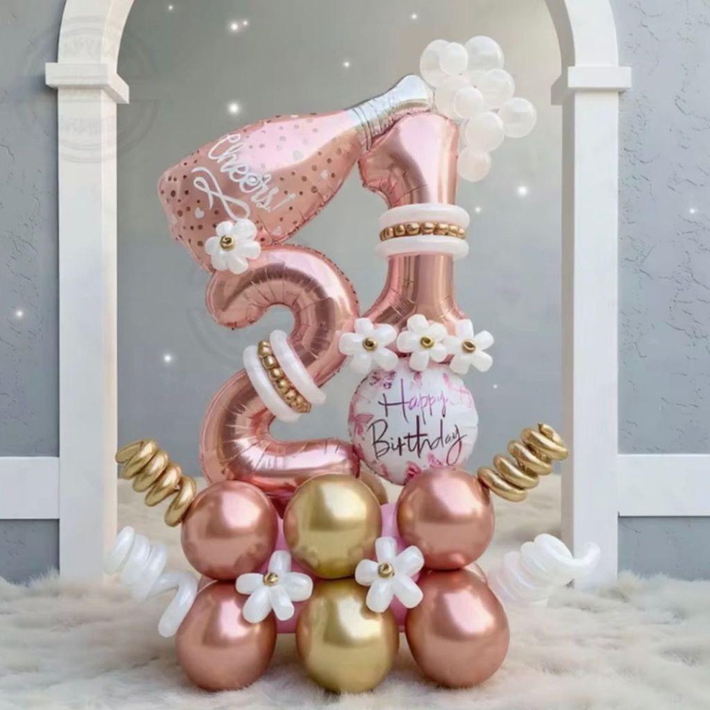 Set balon foil angka rose gold jumbo paket dekorasi ulang tahun simple mewah tema emas rosegold set 