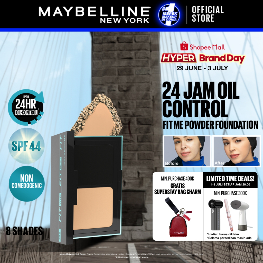MAYBELLINE OFFICIAL Fit Me 24HR Oil Control Powder Foundation 5 gr Make up Bedak Two Way Cake TWC SP