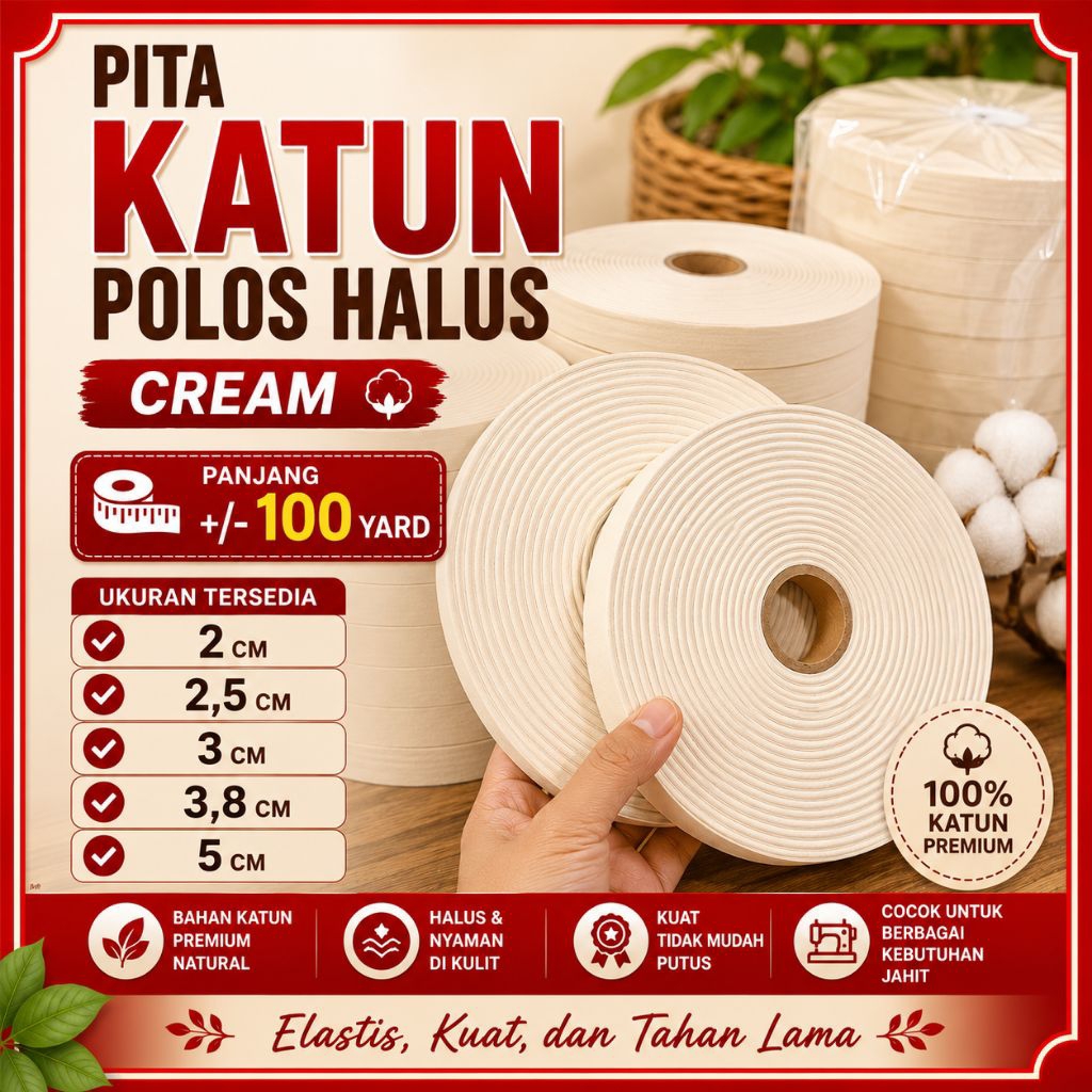 Pita Label Katun 2cm 2,5cm 3cm Polos Pita KatunImport