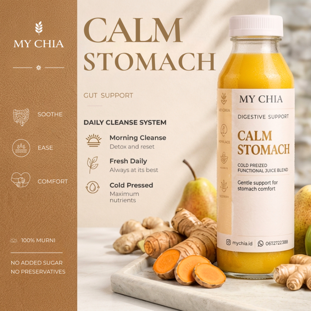 MY CHIA Calm Stomach Juice Jus untuk Pencernaan Gerd Maag Asam Lambung Acid Reflux 100% Raw Pure Col