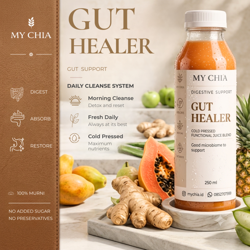 MY CHIA Gut Healer Juice Jus untuk Pencernaan Maag Gerd 100% Raw Pure Cold Pressed Healing Juice Med