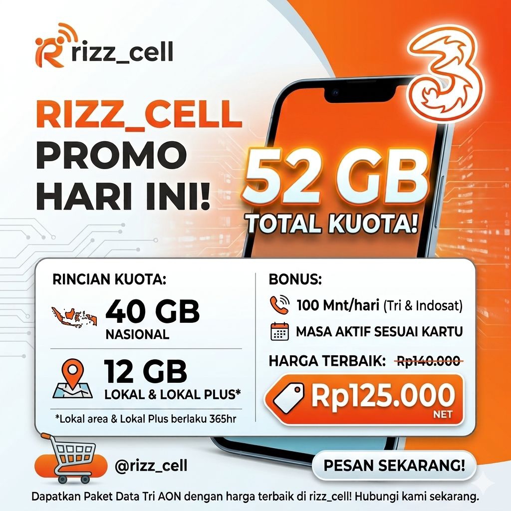TRI DATA AON 40GB+12GB AKTIF SELAMANYA