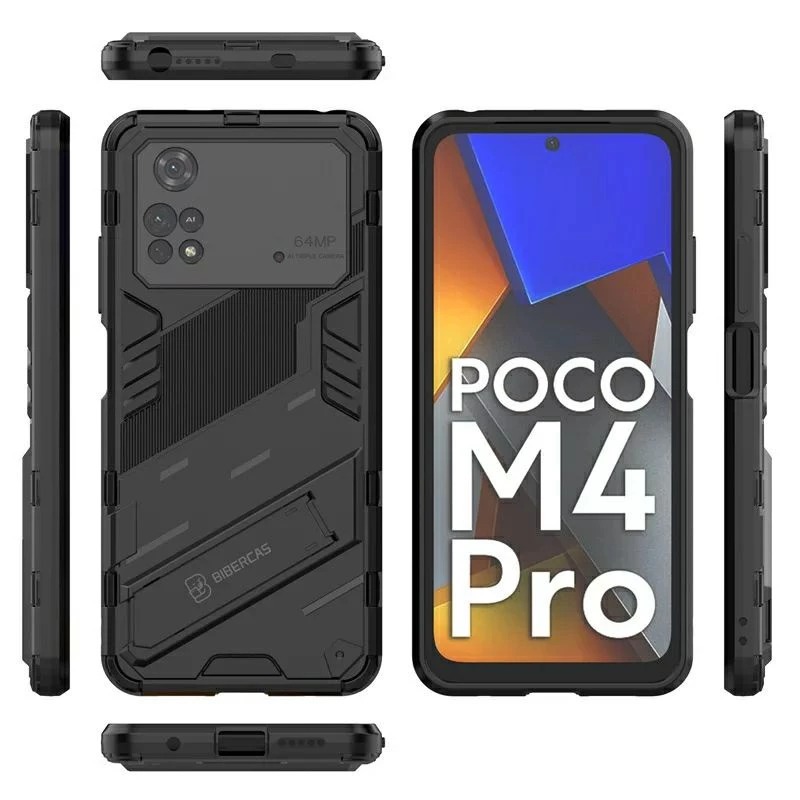 (Bibercase) Casing Poco M4 Pro 4G Kickstand Armor | Case PocoM4 Pro 4G Hybrid Anti Crack Casing Full