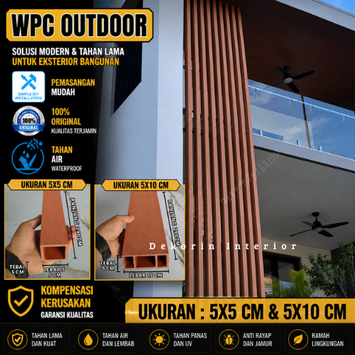 WPC Hollow Outdoor HOD 5x10 & 5x5 290cm Balok WPC Kisi-Kisi Sekat Partisi Dinding Plafon Outdoor Ant