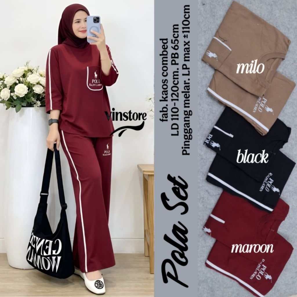 Pola Set by Vinstore Setelan Celana kulot wanita jumbo Ld 110-120cm Terlaris