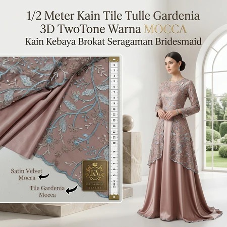 1/2 Meter Kain Brokat Gardenia Warna MOCCA Kain Kebaya Brokat Seragaman Bridesmaid