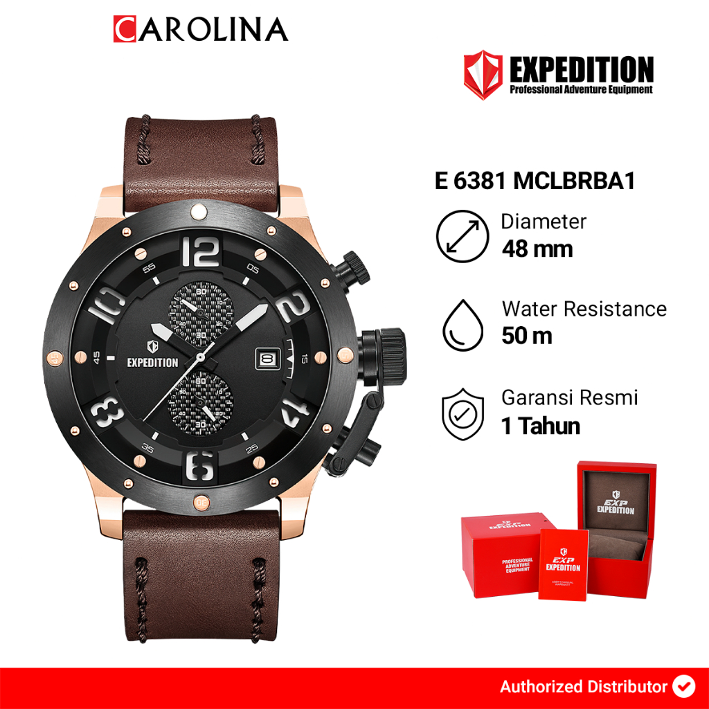 Jam Tangan Pria Expedition Chronograph E 6381 MCLIPBAIVBO1 Black Dial Black Genuine Leather Strap