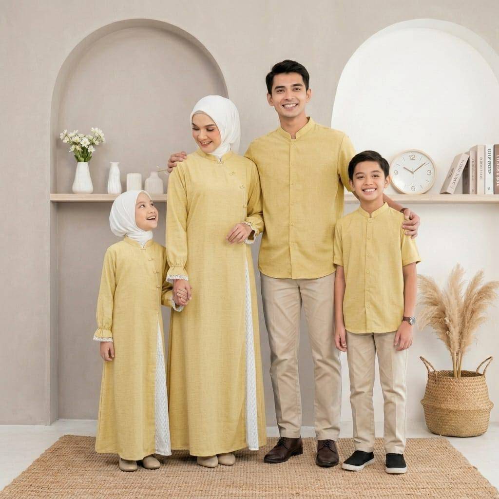 Set Couple Gamis Cheongsam Kaluna Modern Elegan dengan Koko Cheongsam Polos Anti UV Bahan Sabrina Pr
