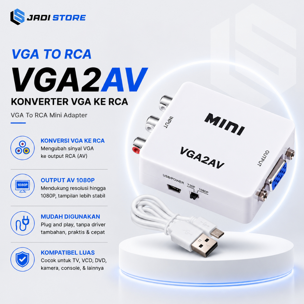 Konverter VGA Female To RCA Mini Adapter VGA to RCA VGA2AV VGA to AV Pengubah VGA ke Kabel RCA