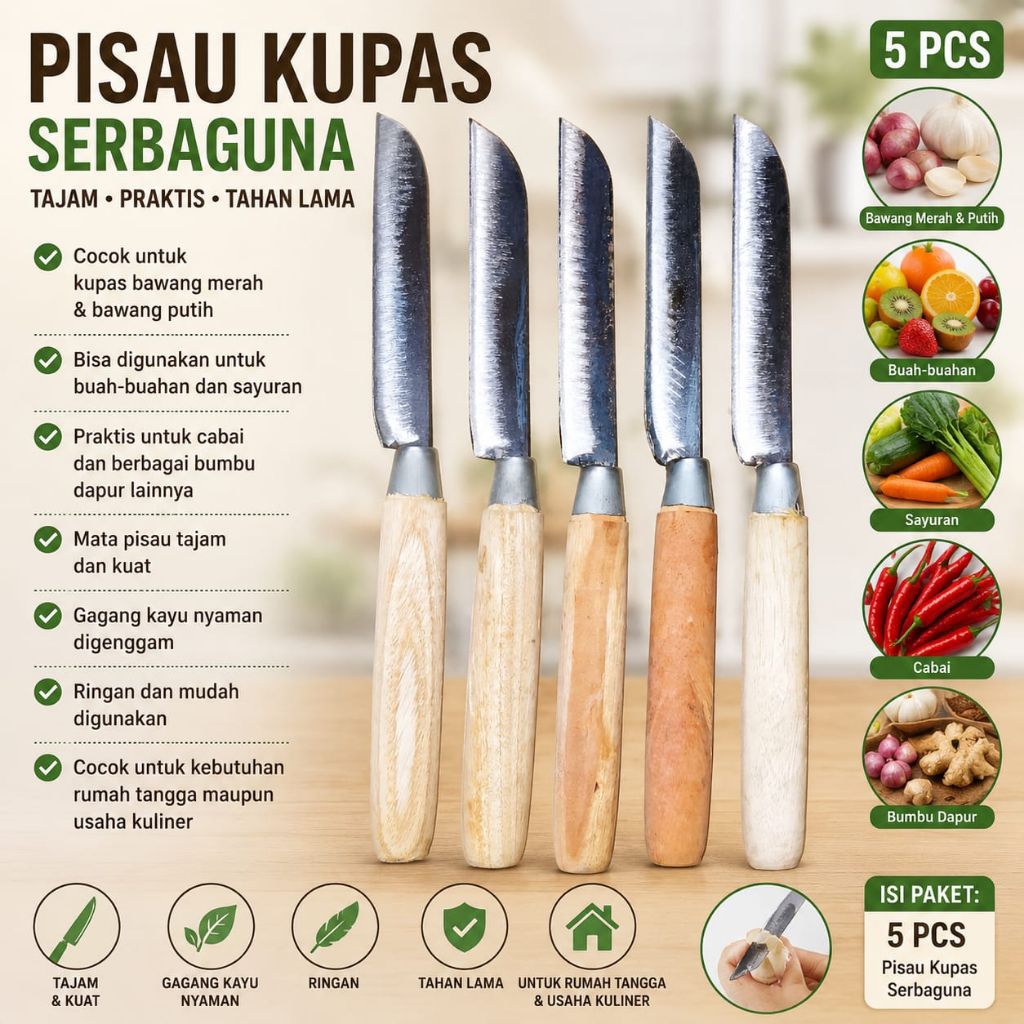 5pcs pisau dapur bali pendek pisau kupas | tajam dan praktis nyaman digunakan