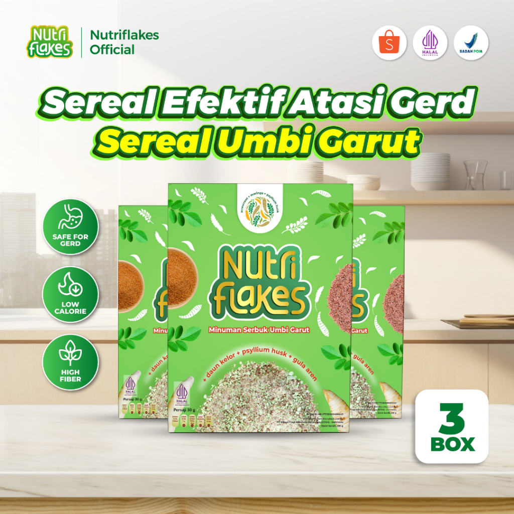 Nutriflakes Sereal Umbi Garut Efektif Atasi Masalah Gerd Paket 3 Box