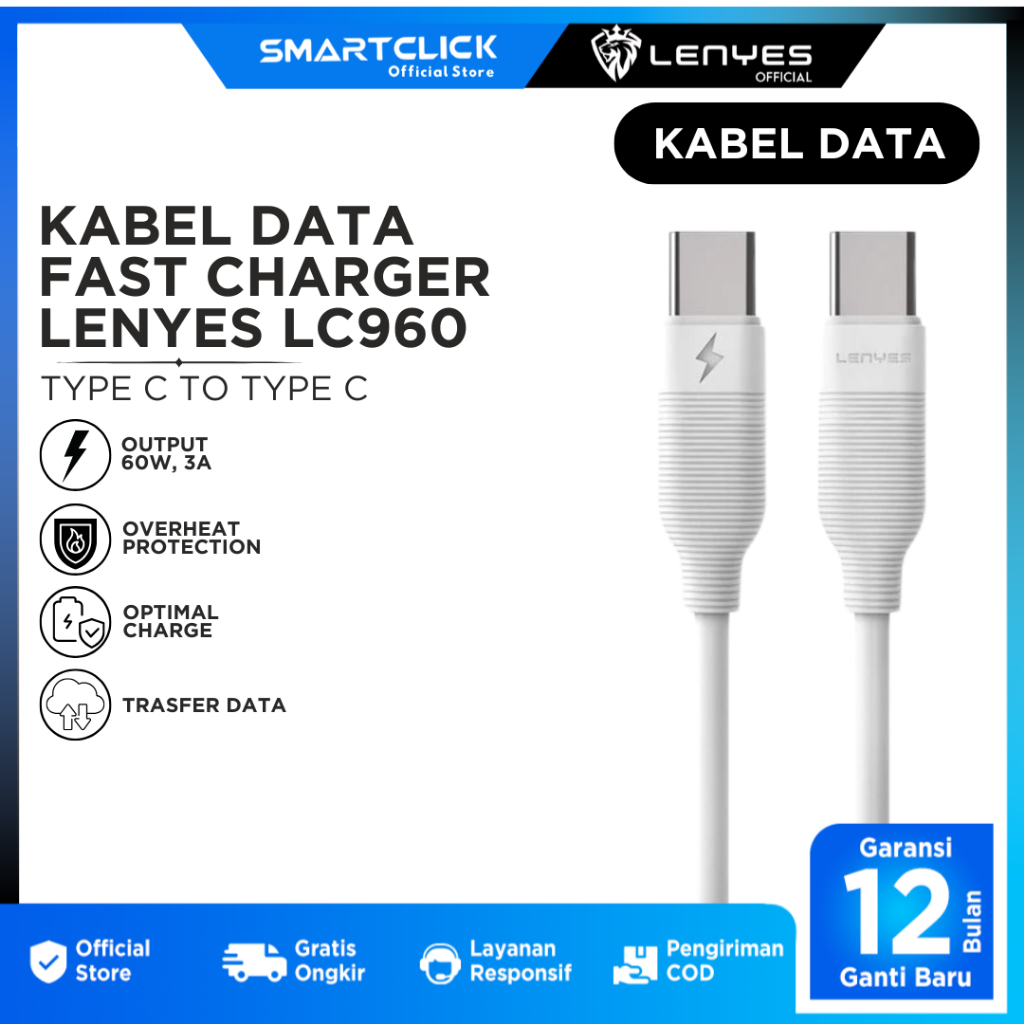 Kabel data charge cable Lenyes LC960 Type C to C Fast Charging 60W