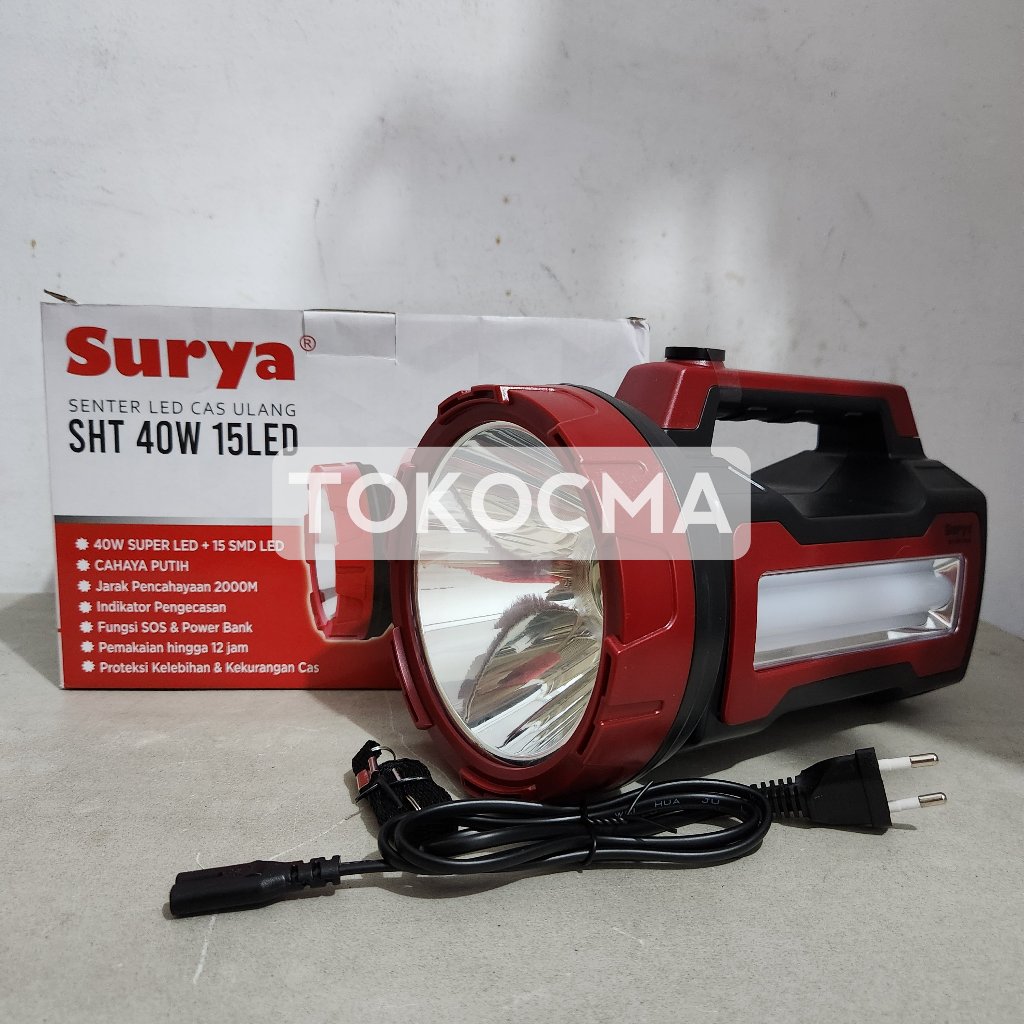 Surya Senter Cas Rechargeable SHT 40W 15LED SMD LED Emergency Darurat Portable + Power Bank Function