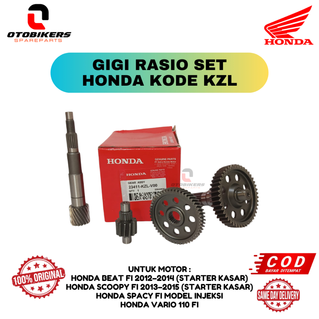 GIGI RASIO SET Honda KZL Original untuk motor Honda BeAT FI 2012–2014 (Starter Kasar), Scoopy FI 201