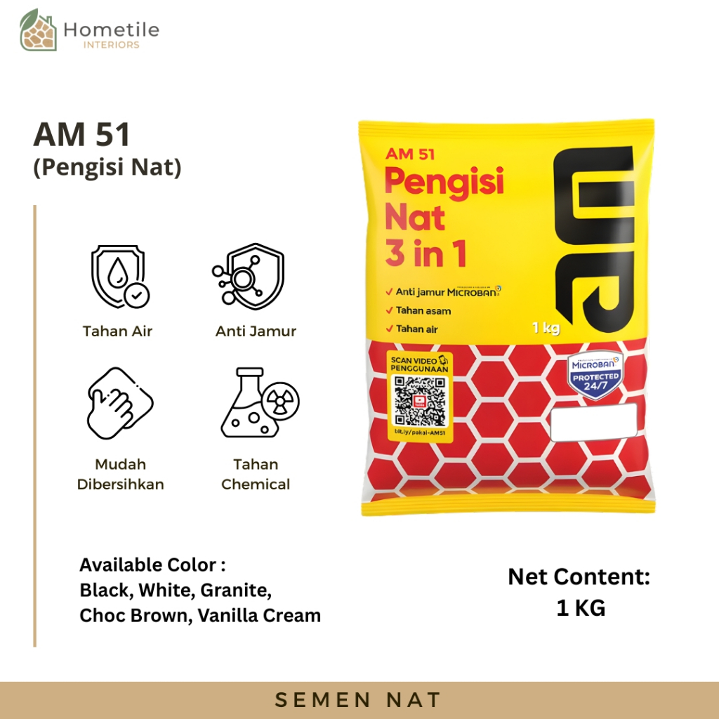 AM 51 Nat Keramik 1Kg 3in1 - Semen Pengisi Nat / Tile Grout Granit, Homogeneous Tile & Mosaic | Anti