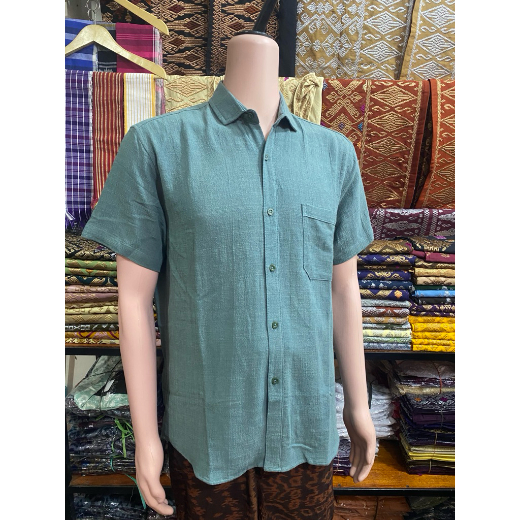 Kemeja pria size bule | Kemeja linen | Kemeja pendek | Baju linen pendek | Linen serat jagung | Line
