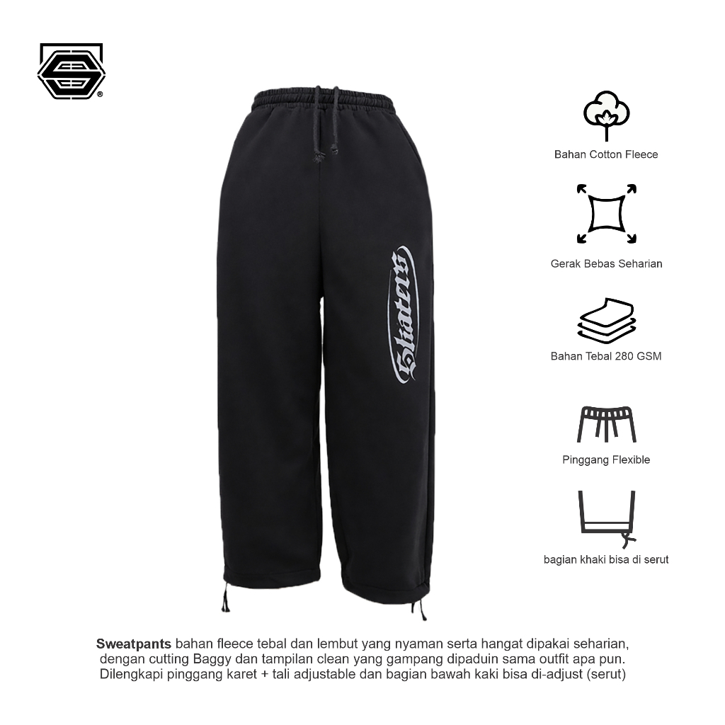 Skaters Relaxed Baggy Sweatpants Black – Celana Panjang Baggy Fleece Tebal